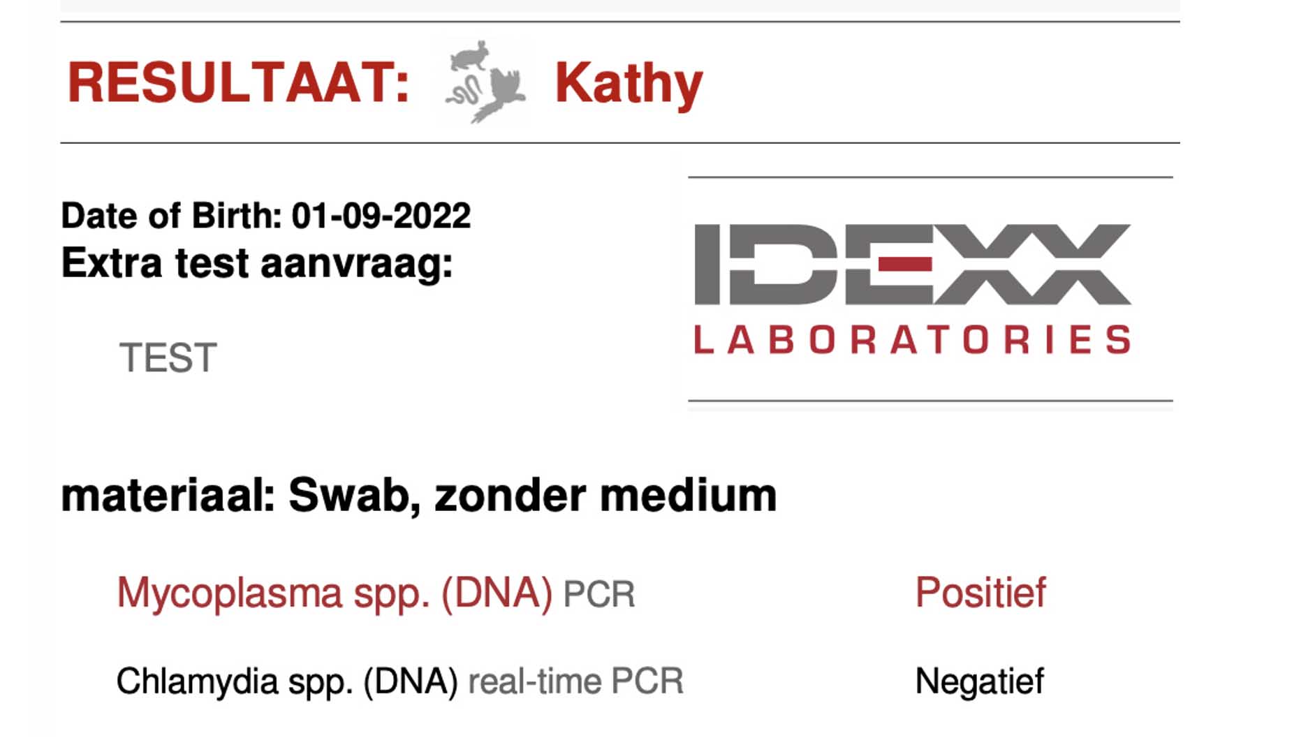 Er is een mycoplasma infectie aangetoonde